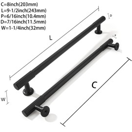 khtumeware 8 Inch Hole Center 2 Pack Matte Black Heavy Duty Solid Cabinet Pulls, Kitchen Drawer Handles, for Dresser cabinets, cabinets