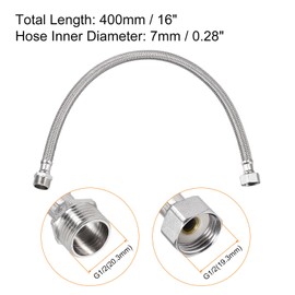 sourcing map 16 Inch Long Faucet Supply Line Connector, G1/2 Female Compression Thread x G1/2 Male Connector Straight Thread 304 Stainless Steel Water Supply Hose Line