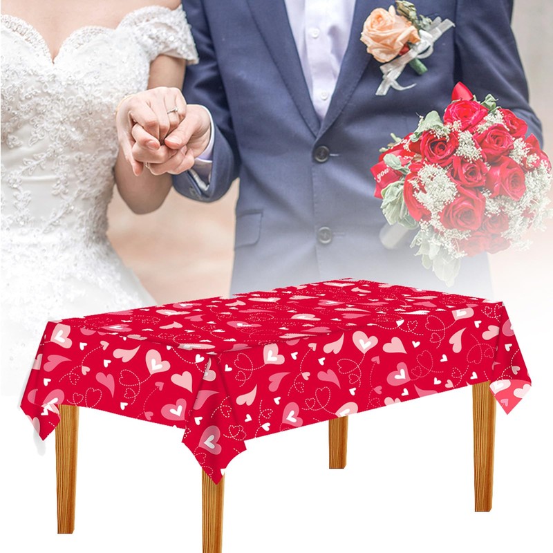 VARACL 2 Pack Disposable Tablecloth Valentine's Day Plastic Large Rectangle