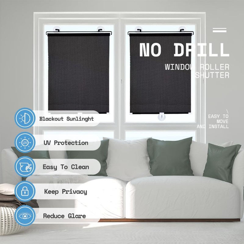 Yoebor No Drill Blackout Blind Shade with 3 Suction Cups,