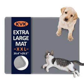 KVK Dog Food Mat, 39.4×29.5in Extra Large Silicone Pet Feeding Mat - Waterproof, Non - Slip, Chew - Resistant for Food & Water, Protect Floors (Light Gray)