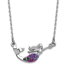 JewelryWeb 30mm 925 Sterling Silver Rhodium Plated Crystal Mermaid 17.25 With 2 Inch Necklace-17.25 Inch Pendant-Necklace for Women