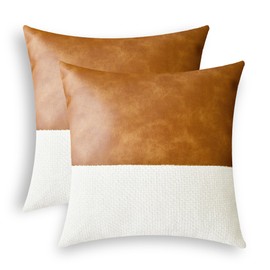 CaliTime Throw Pillow Covers Pack of 2 Soft Faux Leather Solid Dyed Cross Chenille Cushion Cases for Couch Sofa Home Decoration 18 X 18 Inches Ivory