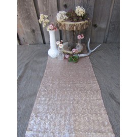 ShinyBeauty Sequin Table Cloth 12" x 108" Sequin Table Runner- Champagne Wedding Table Runners Glitter Table Runner Linen Table Decor