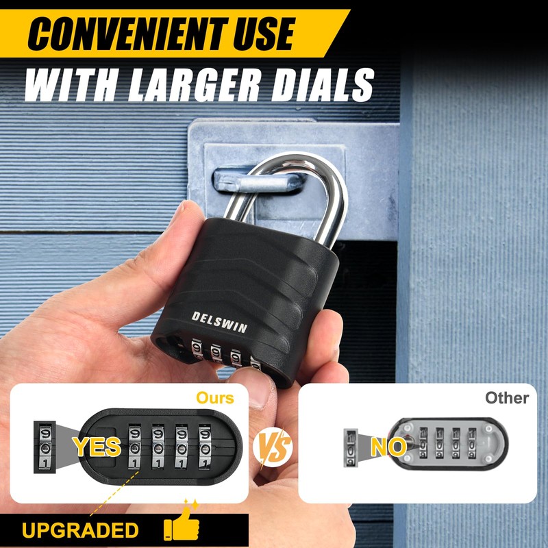 DELSWIN 3 Pack Large Combination Padlock - 4 Digit Resettable