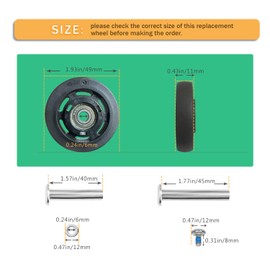 Luggage Suitcase Replacement Wheels Diameter 1.93inch/49mm 8 Pcs Thickness 0.43inch/11mm Wear-Resistant Mute Suitcase Rubber Swivel Caster Repair Kits for Trolley Bag Travel Box