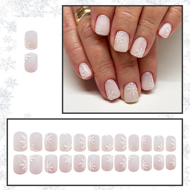 24Pcs Christmas Press on Nails Short Square WLGDLH Fake Nails