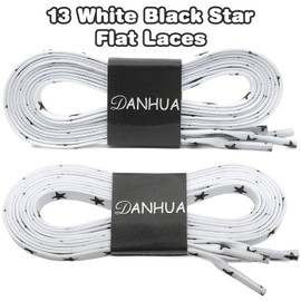 DANHUA Colored Printed Flat Shoelaces: 2 Pair White Black Star Patterned Shoe Laces for Sneakers 63 inch