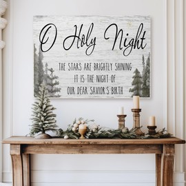 LITIVY Christmas Wall Art O Holy Night Christmas Decor Wooden Black & White Pine Tree Wall Sign Winter Decorations (White, 16x24)