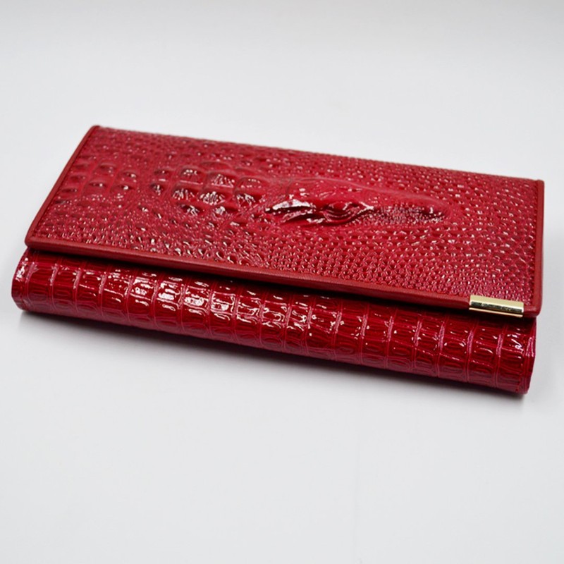 AiSi Womens Genuine Leather Long Wallet Alligator Crocodile Embossed Cluth