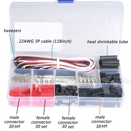 60 Sets JST Servo Connector Kits Plug Male Female Crimp Pin Cable with SN-28B Dupont Crimping Tool 0.1-1.0mm ²(AWG28-18) Compatible JST SYP servo wire cable for RC Car Hitec Spektrum Model Airplanes