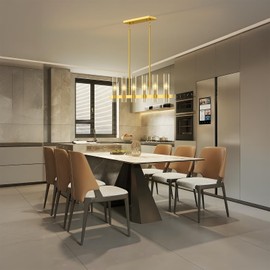 OTeedo 6-Light Modern Linear Pendant Light Fixtures,Gold 40" Large Chandeliers for Kitchen Island,Adjustable Height Hanging Dining Room Chandelier Over Table,Clear Glass Shade Ceiling