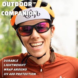 Joopin Wrap Around Sunglasses for Men Women Sports Sun Glasses Polarized UV Protection Fishing Driving (Black Red Mirrored)