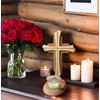 Tea Light Holder with Cross Beechwood in Modern Style