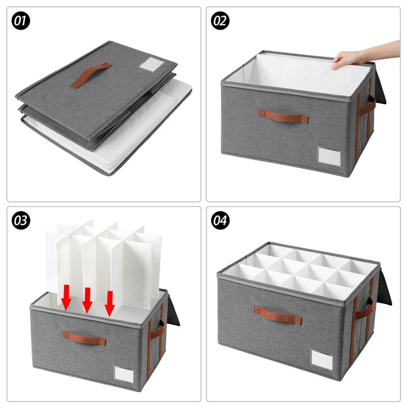 Stemware Storage Cases,Wine Glass Storage Box,with Dividers, Holds 12 Red