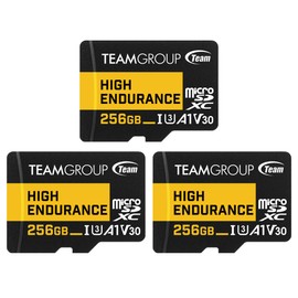 TEAMGROUP HIGH Endurance 256GB 3 Pack Micro SDXC UHS-I U3 V30 100MB/s Designed for Monitoring Stable Durable Long Lasting Flash Memory Card Security Camera 4K&Full HD Video Recording THUSDX256GIV3065