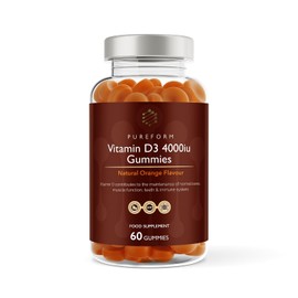 PureForm Vitamin D3 4000IU Gummies | High Strength Vitamin D Supplement for Bones, Muscle Function & Immune System | Vegetarian | Natural Orange Flavour | 60 or 120 Gummies