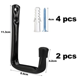 CUIDAKJ Pack of 2 Wall Holders, Robust J-Hooks, 11.5 cm x 10 cm, Wall Hooks, Universal Hooks, Ladder Hooks, J Shape Garage Hooks, Wall Mount Garage Hanger, Organiser, Universal Hook for Screwing Black