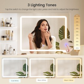 BTHFST 42.5" Fluted Makeup Vanity Desk with Touch Screen Mirror and Lights, Modern Vanity with Charging Station & RGB Lights, Makeup Table with 3 Drawers & Cabinet & Shelves, White