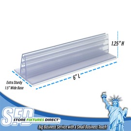 STORE FIXTURES DIRECT Adhesive Sneeze Guard Holders, Heavy Duty Large Stable Glass Stands to Fasten Acrylic Panels & Plexiglass Sheets between 3/16" to 1/4" Thick, 6" L x 1.25" H, 6 Pack