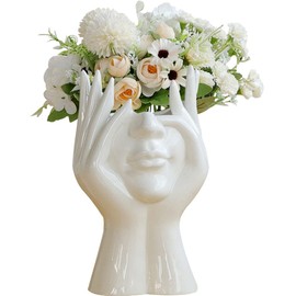 Kelendle Face Vase, White Flower Vase Head Vase Ceramic Vases for Home Decor Figurines Bud Vase Boho Vase Modern Sculpture Art Decorations for Living Room Bedroom Centerpiece Table Wedding L