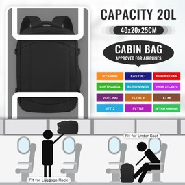 Ltemziiy for Ryanair Cabin Bags 40x20x25 Underseat Carry-ons Bag,Hand Luggage Bag Cabin Backpack for Travelling with Charging Port and Anti-Theft Pocket