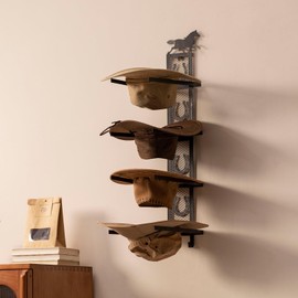 TICKCACY Cowboy Hat Holder for Wall, Metal Horseshoe Cowboy Hat Rack for 4 Hats, Rustic Vertical Western Hat Rack Wall Mount - Vintage Decorative Cowboy Hat Hanging Hanger with Hook