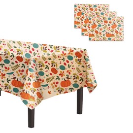CAKKA Thanksgiving Tablecloth Plastic 54x108 Inch, 3 Pack Disposable Fall Pumpkin Table Cover, Orange Marple Leaf Rectangle Autumn Table Cloth for Fall Thanksgiving Day Table Decor Decoration