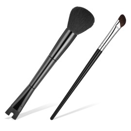 2 Pcs Nose Contour Brushes, 7 Inch 2-In-1 U-Shaped and Fluffy Brush Contour Blending Black Angled Brush Set Angled Tilt Brushes for Nose Sculpting Highlighting Defining Seamless Contouring