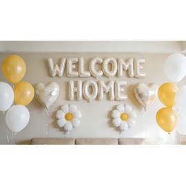 Herzlich Willkommen - Palloncino in pellicola con coriandoli a forma di cuore e margherita, decorazione per feste di benvenuto, bambini, famiglia, feste (24 pezzi)
