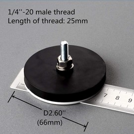 MUTUACTOR 2pack Neodymium Magnetic Base Rubber Coated 1/4"-20 Male Thread Disc Magnet,Magnetic Fasteners, 55lbs Vertical Pull-Force Magnet Mount Assembly for Camera Pan Heads Security Light