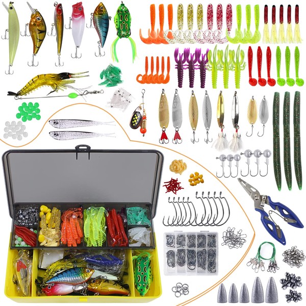 Fishing Lures Baits Tackle Including Animated Lure/Crankbaits/Spinnerbaits/Plastic Worms/Jigs/Topwater Lures/Hooks/Tackle Box and Fishing Lures Kit Set,321pcs Fishing Lure Tackle