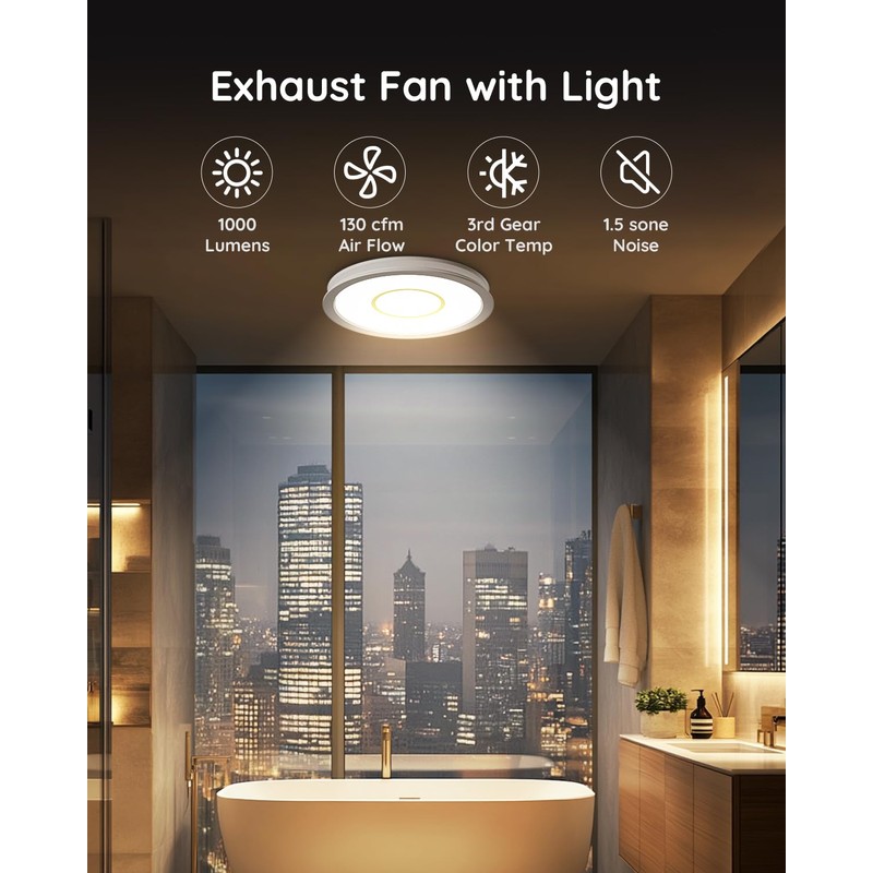 Fitop Bathroom Exhaust Fan with Light, 130 CFM 47W Ceiling