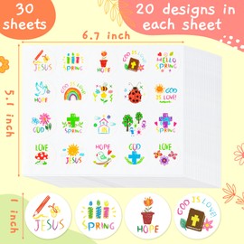 Haooryx 600pcs Spring Theme Christian Religious Sticker Sheets Crayon Drawing Style Cartoon Religious Sticker for Kids Cute Hope Faith God Is Love Hello Spring Sticker Sunday School VBS Supplies