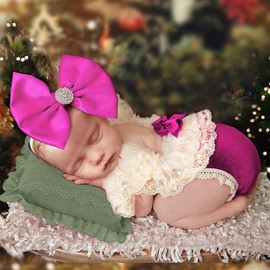 Lgvhydh Christmas Newborn Photography Outfits Girl Newborn Photography Props Headress Romper Baby Photo Shoot Outfits (Deep Pink)