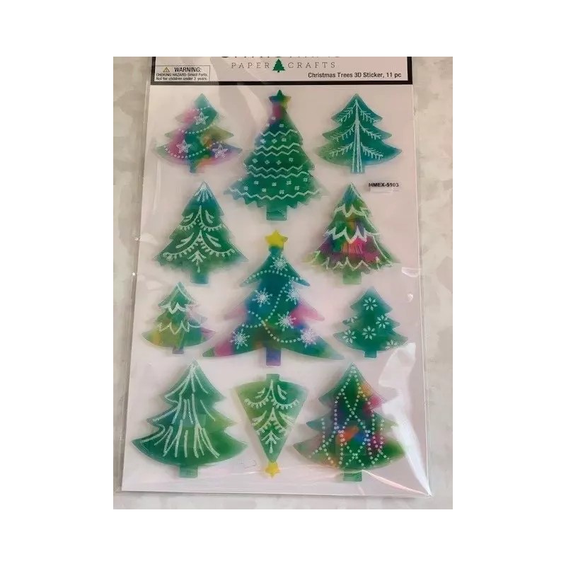CHRISTMAS GLITTERED 3D VELLUM DECORATED GLITTER TREES COLORFUL GLITTER TREES