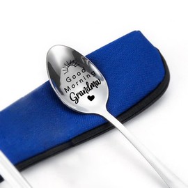 Birthday Mother's Day Gifts for Grandmother Grandma Gifts from Grandson Granddaughter Good Morning Grandma Spoon for Nana Nanny Coffee Tea Spoons Engraved