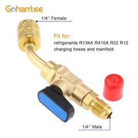 R410a Air Conditioner Ball Valve, 1/4" SAE Adapter HVAC A/C Angled SHUT-OFF Ball Valve for R22 R12 Refrigerant Brass Adapter