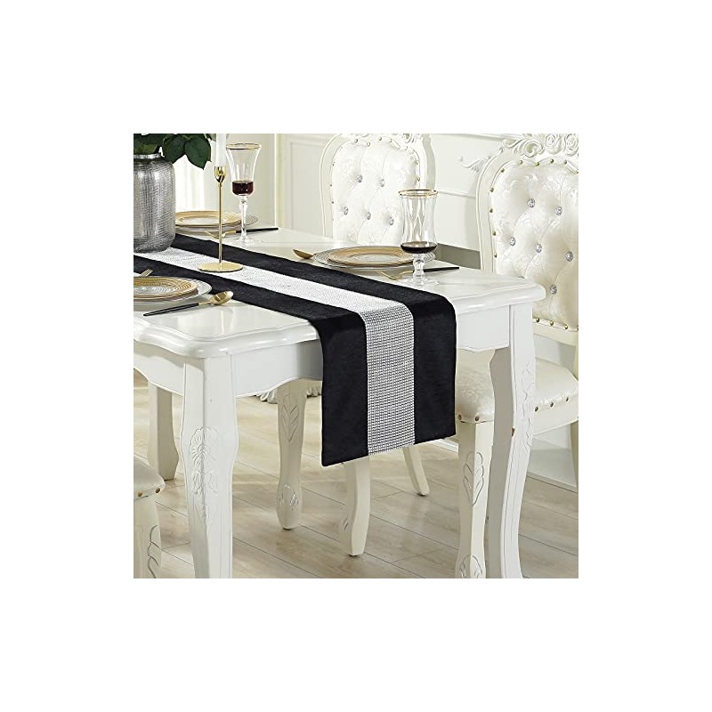 Deggodech Black Table Runner 180 cm Glitter Table Runner Silver