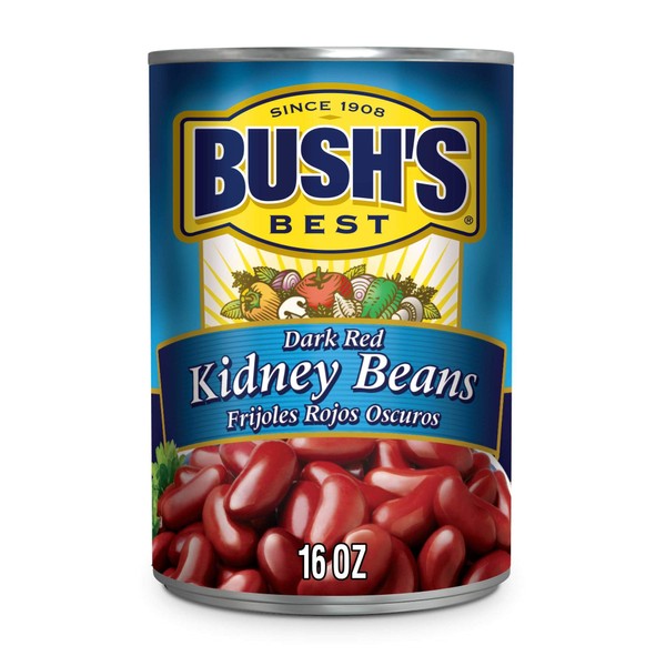 BUSH'S BEST Canned Dark Red Kidney Beans (Pack of 12), Source of Plant Based Protein and Fiber, Low Fat, Gluten Free, 16 oz