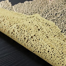 Hosoncovy Leaf Shaped Placemats Set of 4 ,Table Mats Set Washable PVC Non-Slip Heat Resistant Table Place Mats Dinner Mats Leaf Hollow Decorative Placemat for Home Kitchen Dinning Table (Gold)