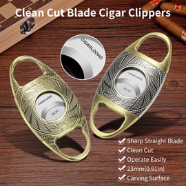 Cigar Cutter Guillotine, Stainless Steel Double Sharp Cut Blade Cigar Clipper in Gift Box (Gold Silver)