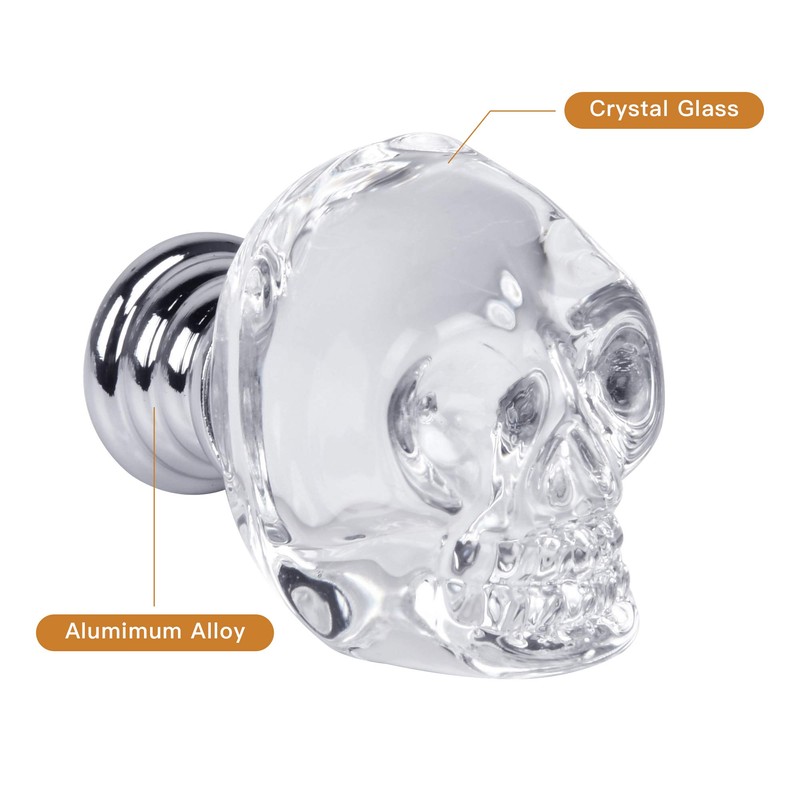Milkary 10 Pcs Crystal Glass Door Knobs, Skull Clear Glass
