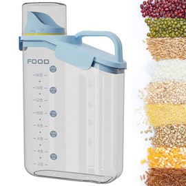 Livaprul Rice container storage tank, kitchen storage container, sealed food storage, sealed design measuring cup. With pouring port, suitable for oatmeal, grains, rice, flour (blue, 2800ML)