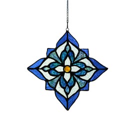 Stained Glass Window Hangings, Tiffany Style Window Panel Suncatchers Blue Art Flower