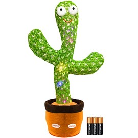 Dancing Cactus Toy,Volume Adjustmen 3xAA Battery Talking/Sing/Repeat/Dancing/Recording/Rainbow LED with Gift Package(120 Songs in English) (Dancing Cactus-Gift Wrap-with Battery, Cotton)
