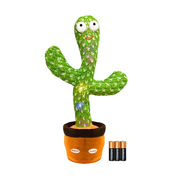 Dancing Cactus Toy,Volume Adjustmen 3xAA Battery Talking/Sing/Repeat/Dancing/Recording/Rainbow LED with Gift