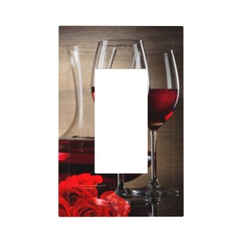 Xuejiaku Outlet Covers Wine Glass Wines Cup Red Rose 1 Gang Wall Plate Single Rocker Light Switch Cover Decorative GFCI Receptacle Cover Electrical Switchplate for Bathroom Bedroom Kitchen Decor