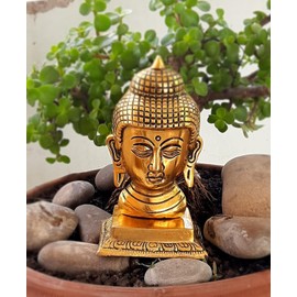WC_Metal Buddha Statue for Home Decor, Gautam Buddha face showpiece feng Shui Figurine Reiki Zen Meditation Spiritual Idol Sculpture for Living Room Decoration 6"…