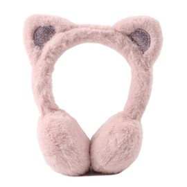 Children's Winter Ear Warmers Made of Soft Plush Girls Boys Warming Earmuffs with Cute Cat Ears, Skin pink